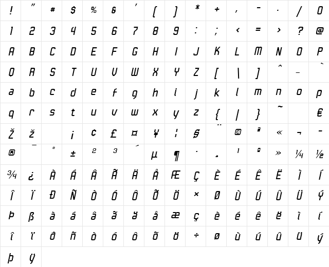 LTKaliber Italic Character Map