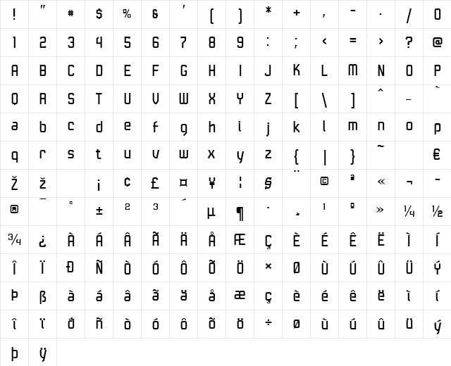 LTKaliber Regular Character Map