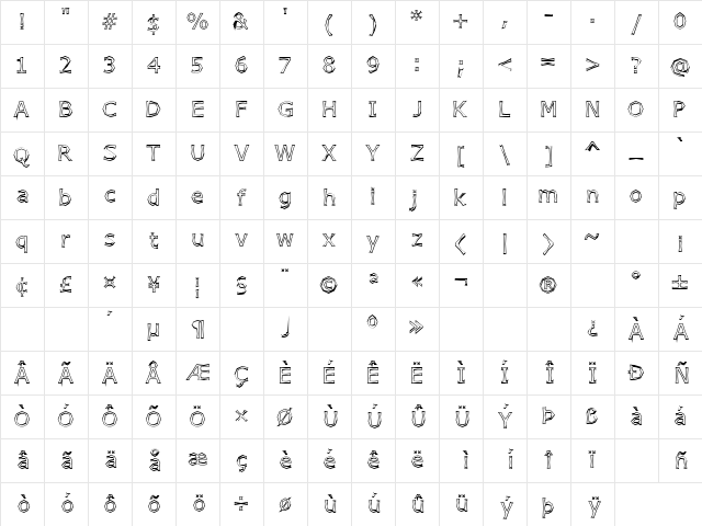 Chizzler Outline Regular Character Map