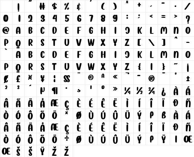 Choco Crunch Regular Character Map Choco Crunch Regular Character Map