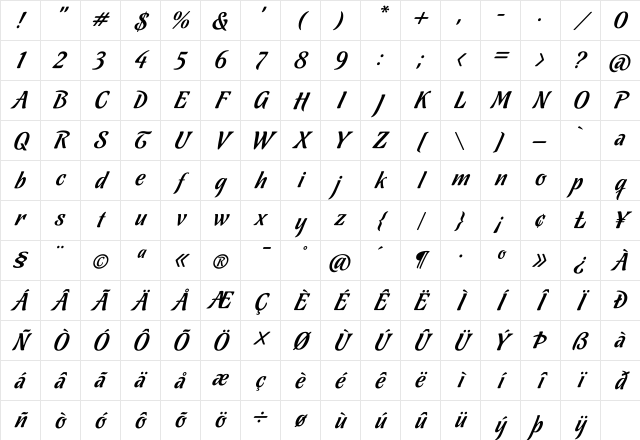 Chocolate Amargo Regular Character Map