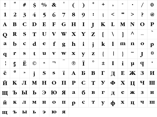AGGaramondCyr Bold Character Map