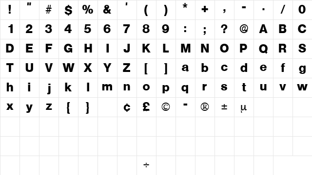 ChoqueDisplaySSK Regular Character Map