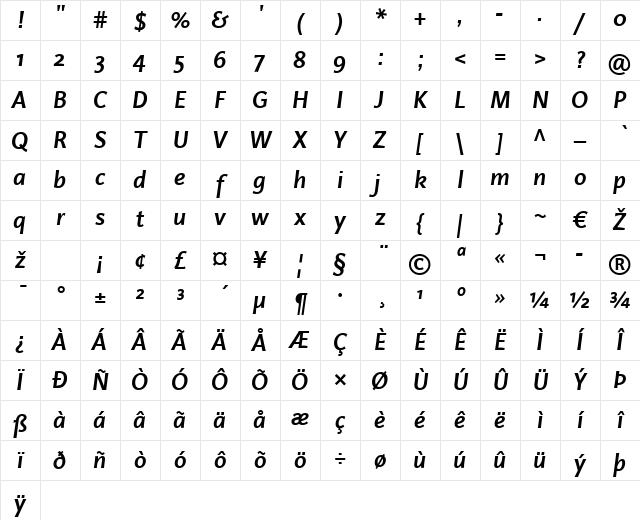 LTProjekt Bold Italic Character Map