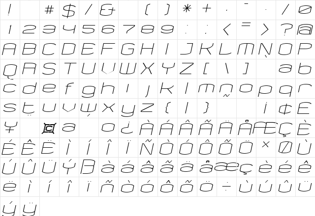 Chord Italic Character Map