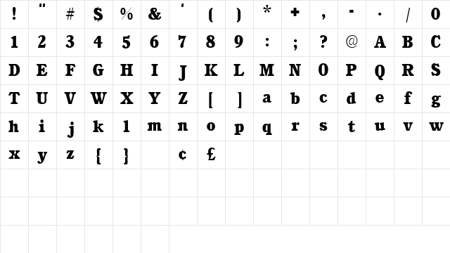 ChoreaSSK Bold Character Map