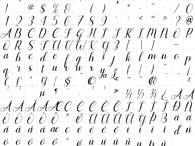 Agilia Italic Character Map