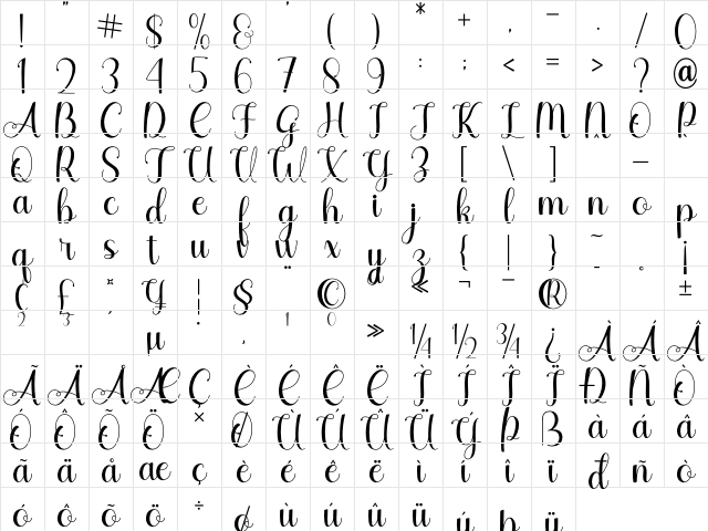 Agilia Regular Character Map