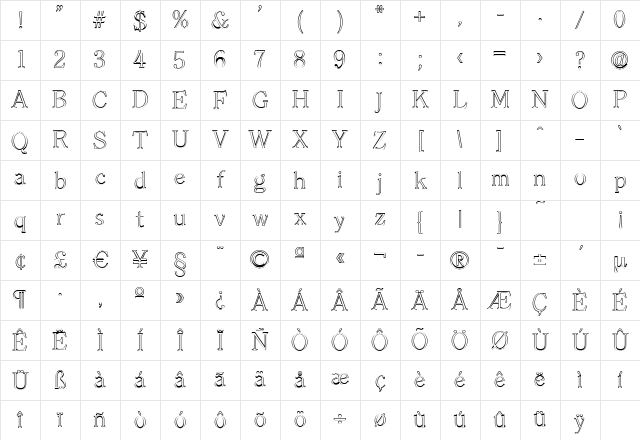 ChristianBeckerOutline-ExLight Regular Character Map