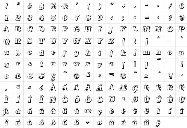 ChristianBeckerShadow-Heavy Italic Character Map ChristianBeckerShadow-Heavy Italic Character Map