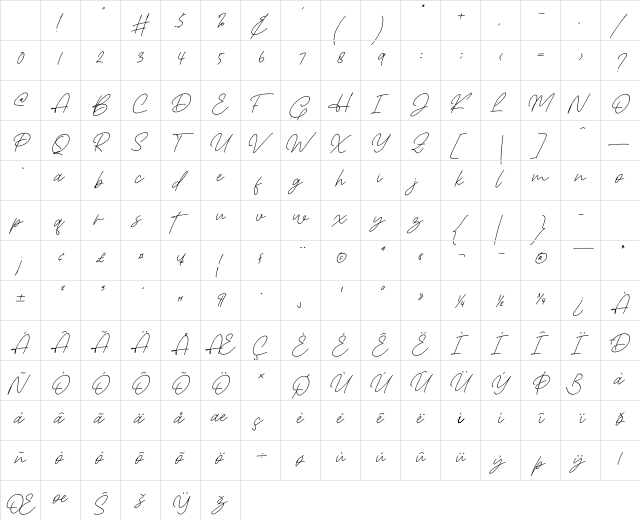 Christina Signature Italic Character Map Christina Signature Italic Character Map