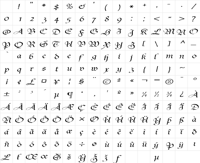 AgincortExtended Italics Character Map AgincortExtended Italics Character Map