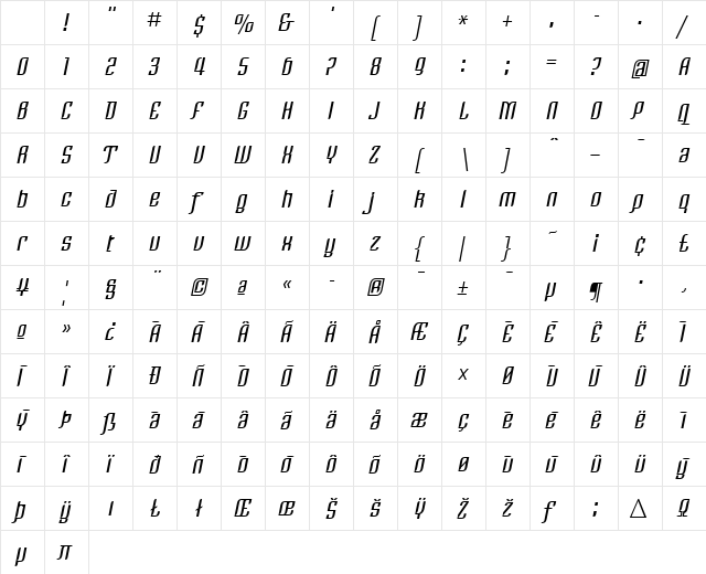 LTRezident Two Regular Character Map
