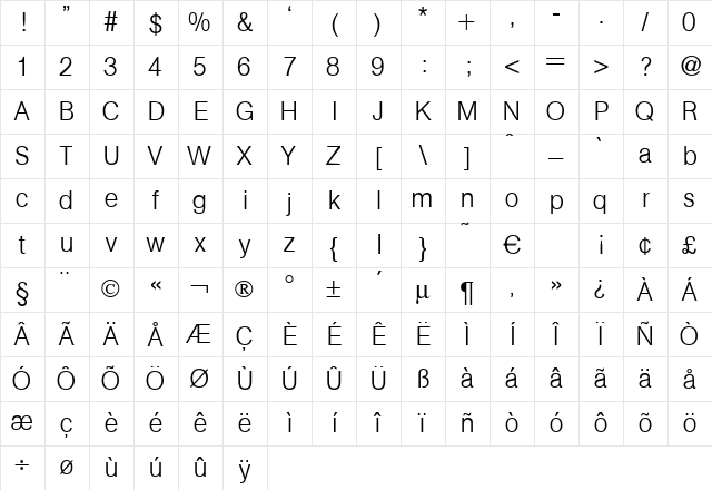 AgentLightDB Bold Character Map