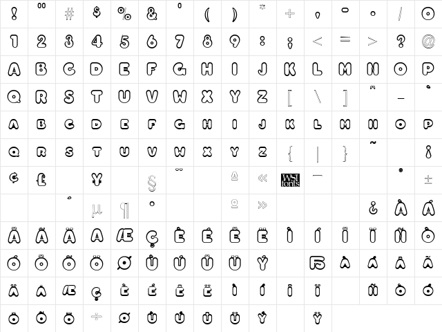 ChubbyOutline Bold Character Map