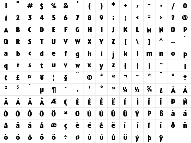 LTSpitz Book Bold Character Map