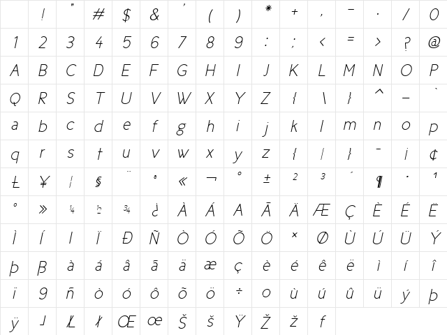 Cicle Fina Italic Character Map Cicle Fina Italic Character Map