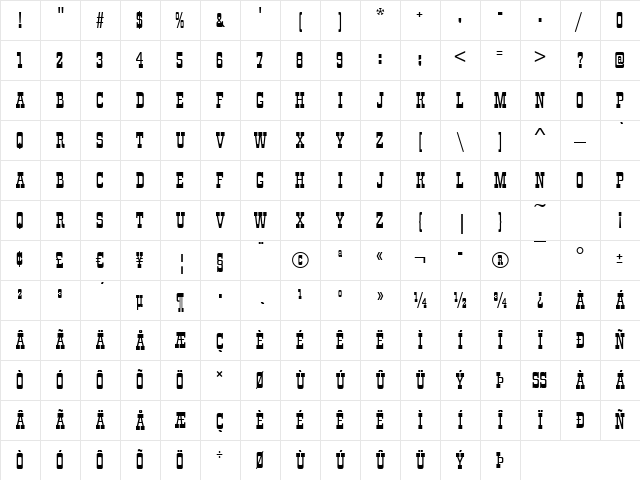 Cimarron Regular Character Map Cimarron Regular Character Map