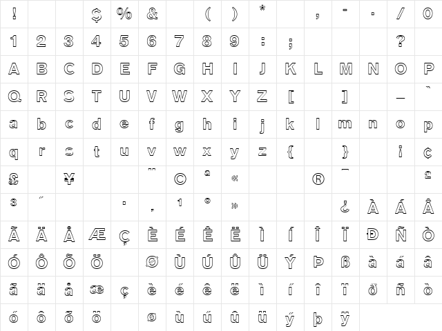 AGOldFace BoldOutline Character Map