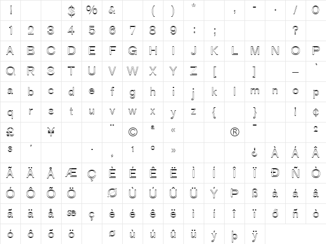 AGOldFace Outline Character Map