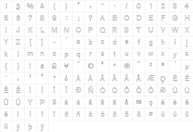 AGOldFaceOutline Roman Character Map