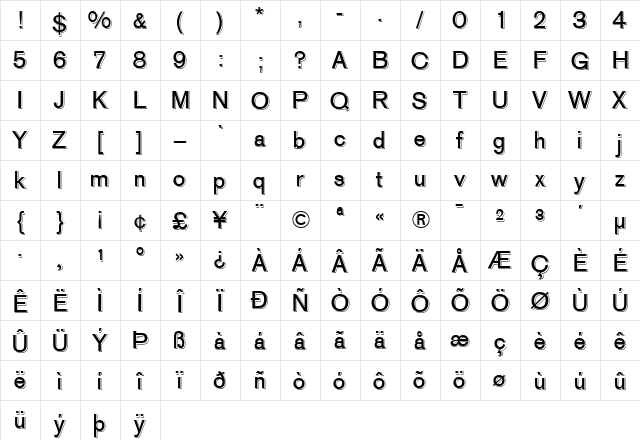 AGOldFaceShaded Roman Character Map