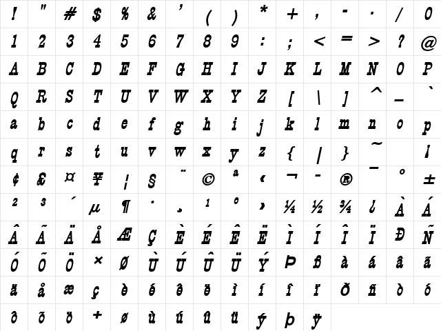 Circus BoldItalic Character Map