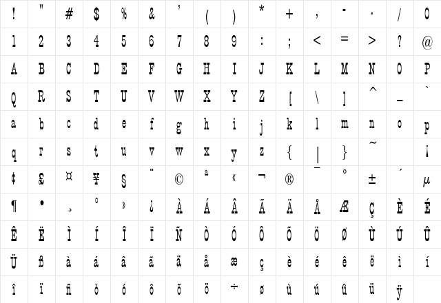 CircusCondensed Regular Character Map