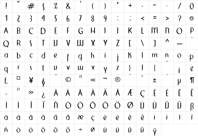 Cirrus Regular Character Map