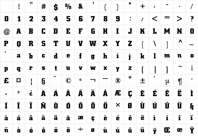 City BQ Bold Character Map City BQ Bold Character Map
