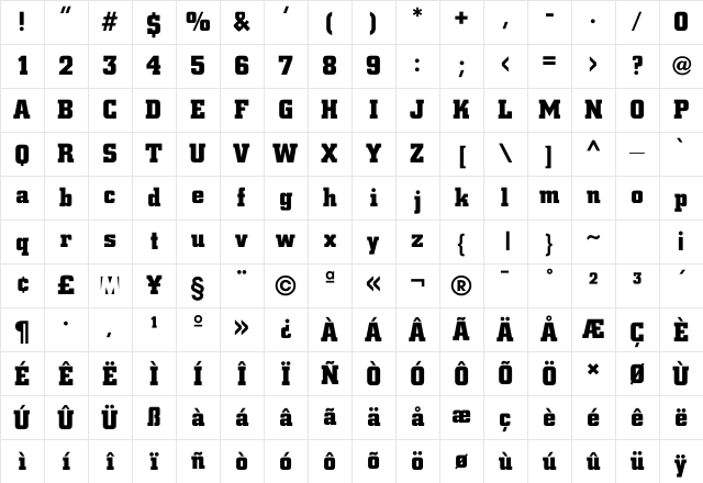 City Bold Character Map