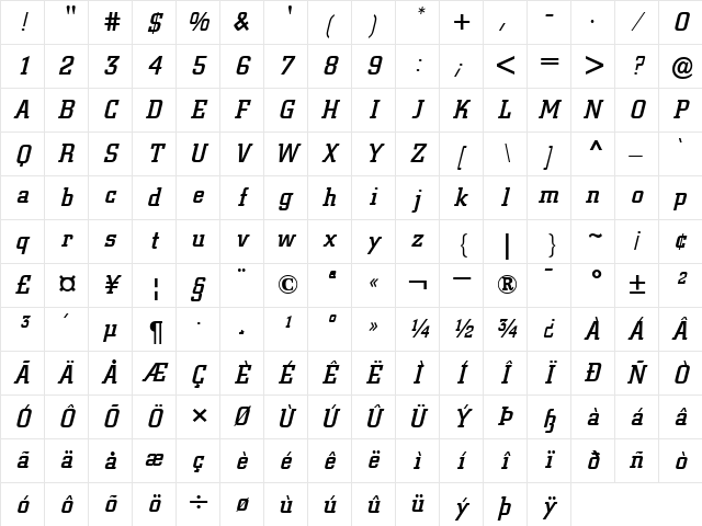 City MediumItalic Character Map