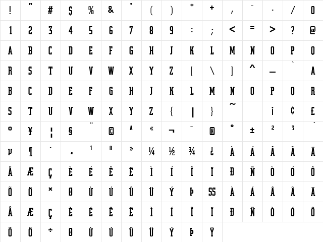 CityComDMed Regular Character Map