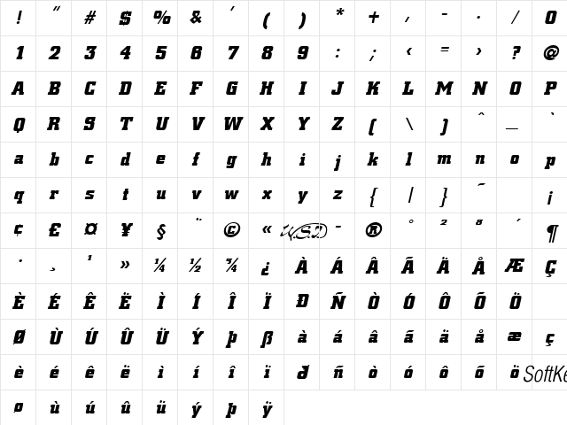 Civic Black Italic Character Map
