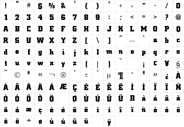 Civic Bold Regular Character Map