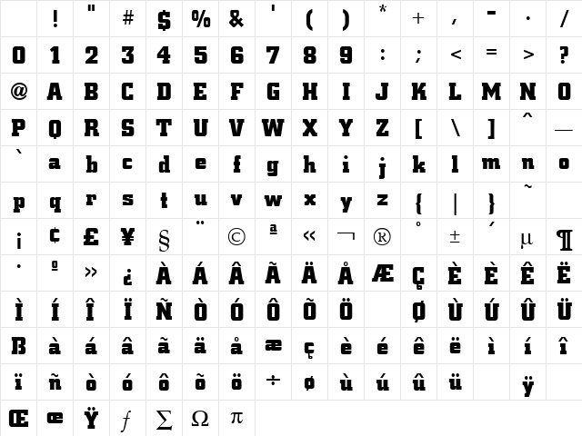 Civic Bold Character Map