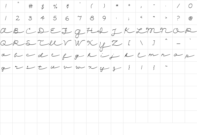CK Cursive Regular Character Map
