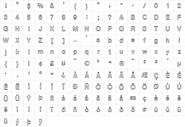AGRoundedMediumOutline-Book Book Character Map