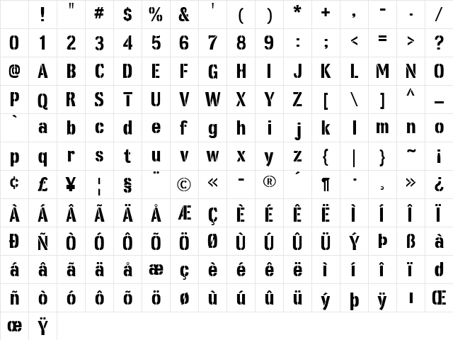 CK Stensa Regular Character Map CK Stensa Regular Character Map