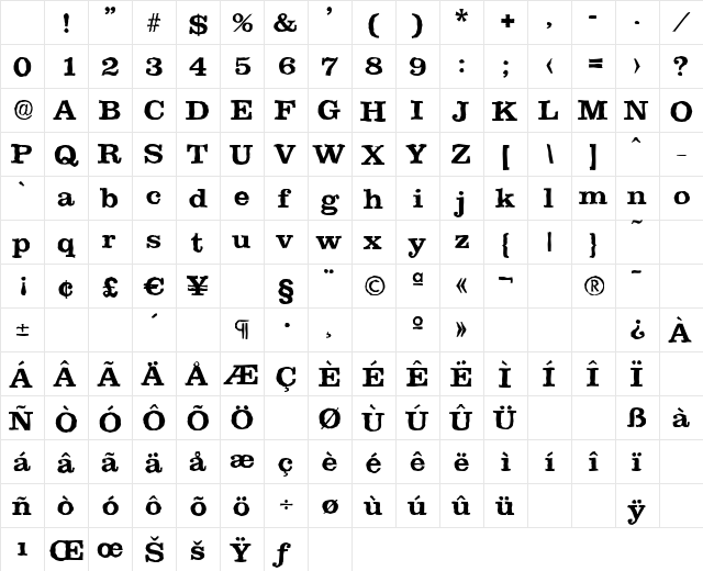 ClareAntique Bold Character Map ClareAntique Bold Character Map