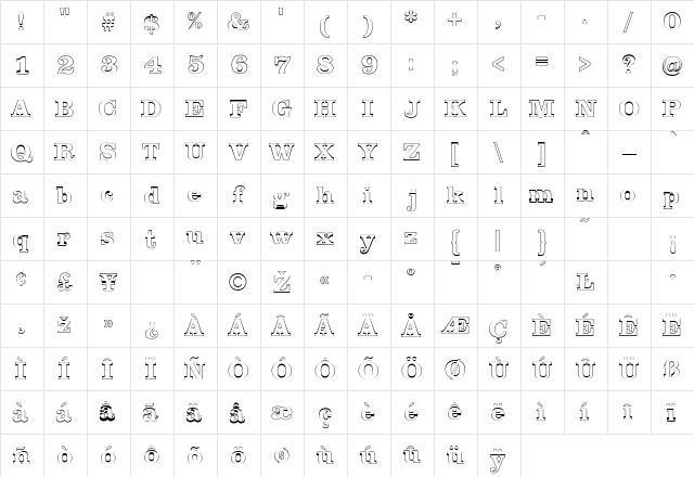 ClarendonOutline Regular Character Map