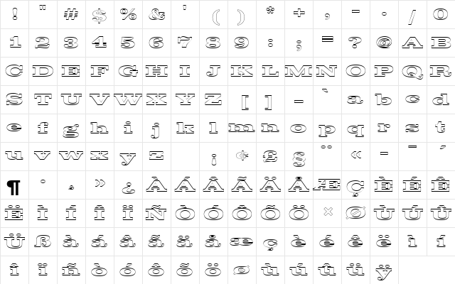 ClarendonTBolExpOu1 Regular Character Map