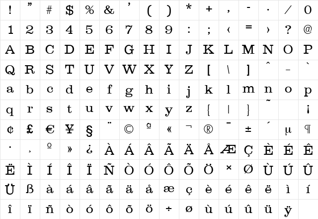 ClareSerial-Light Regular Character Map