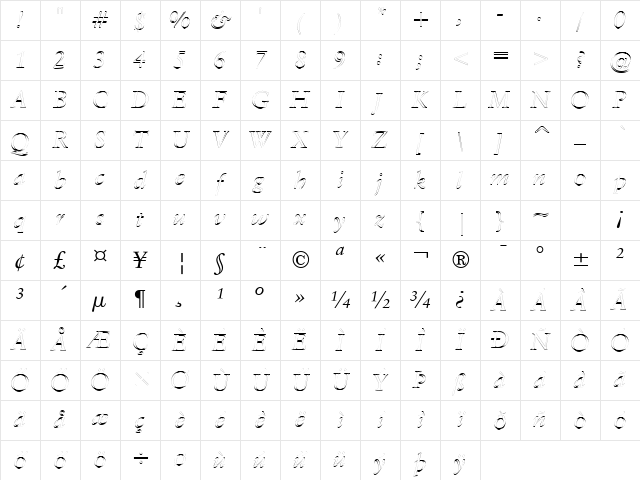 Classical-Garamond Outl HU Italic Character Map