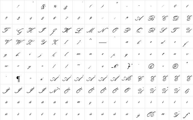 Classic Script MN Regular Character Map