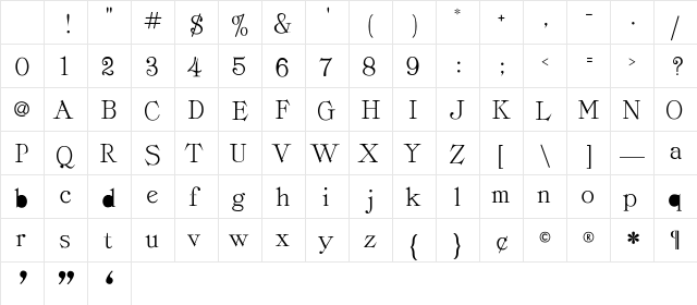 Classica-Roman Regular Character Map