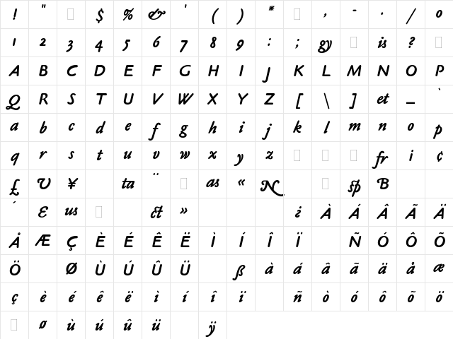 ClaudeSansBoldItalicPlain Regular Character Map