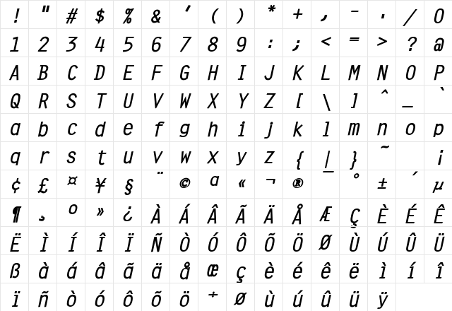 Clean Bold Italic Character Map