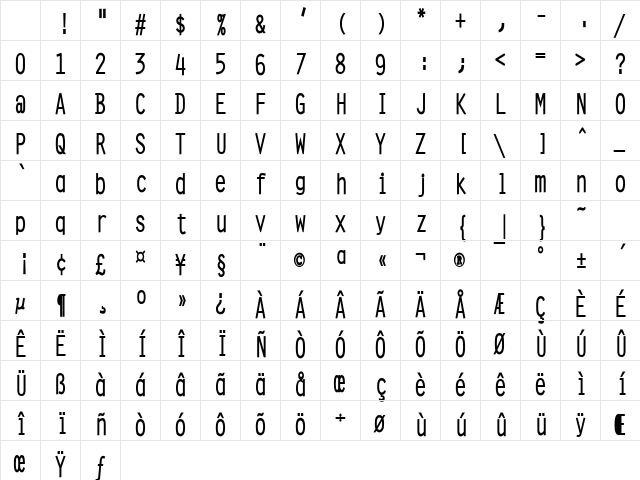 Clean Condensed Bold Character Map Clean Condensed Bold Character Map