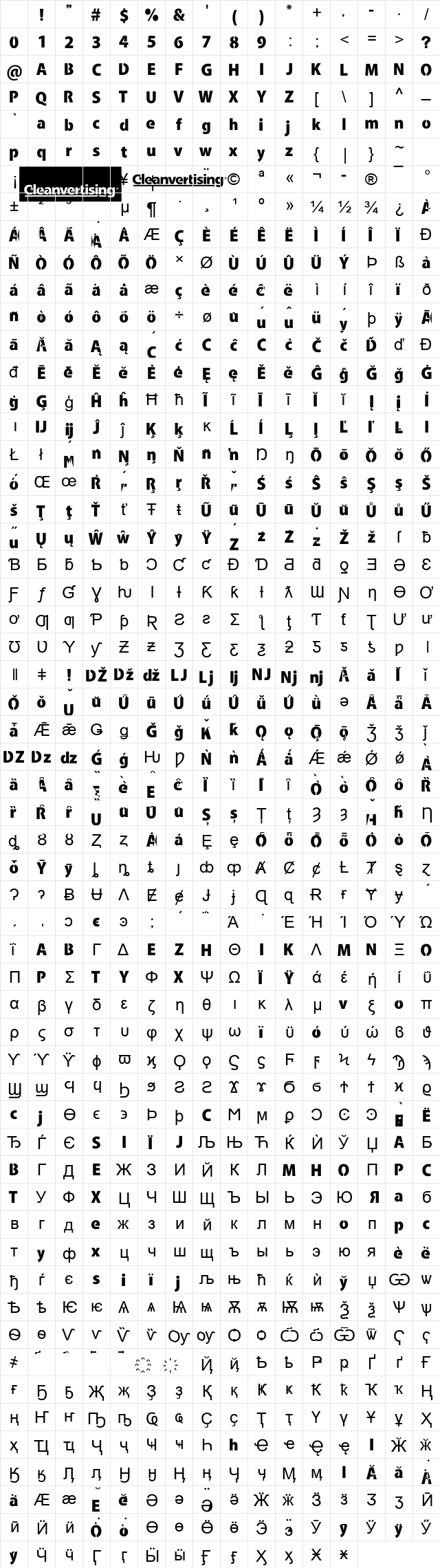 Cleanvertising.nl Regular Character Map Cleanvertising.nl Regular Character Map